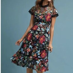 Anthropologie Vone Janine Embroidered Dress floral size 2 US